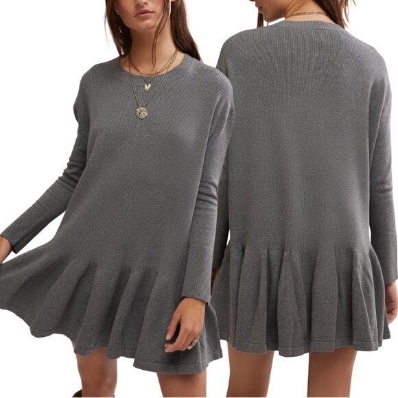 Free People Time On My Side Sweater Mini Dress Women XL Gray Knit Drop Waist NWT - Picture 2 of 16